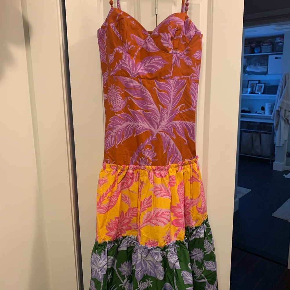 FARM Rio Orange and Purple Strapless Dress